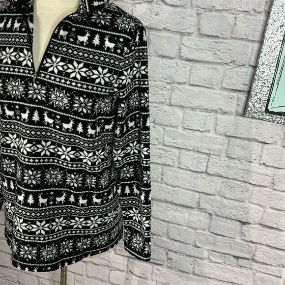 Lands' End Women's Black & White Fair Isle 1/4 Zip Fleece Pullover Casual - Picture 6 of 10